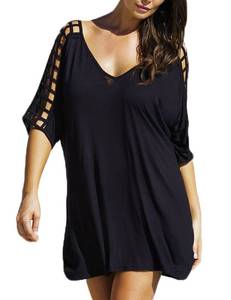 lot 1194 image: Dong Dian Womens Halter Bandeau Bikini CoverUp Beach Dress (XL, Black)