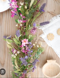 lot 1216 image: Audreys Garland - Twig Base W Lavender & Pink Flowers 48