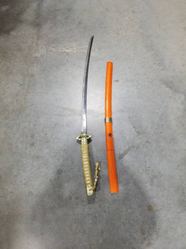 lot 2417 image: Katana-Style Sword with Orange Scabbard and Wrapped Handle