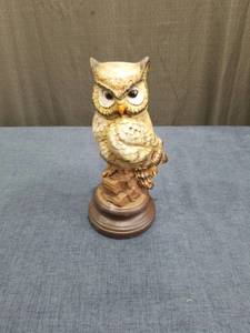 lot 1315 image: Owl Figurine Perched on Branch Base with Open Mouth