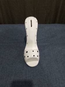 lot 1330 image: White Polka Dot Designed Ceramic High Heel Shoe StyleRhinestones Coin Bank