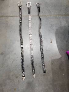 lot 1340 image: 3 Decorative Western Belts with Rhinestone and Metal Buckles Some Rhinestones Missing