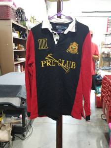 lot 1352 image: Polo by Ralph Lauren Custom Fit Long Sleeve Rugby Shirt Black Red Size Large