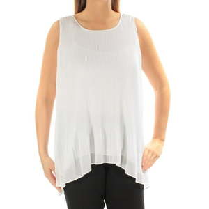 lot 1366 image: ALFANI Womens White Pleated Sleeveless Jewel Neck Top Size 6