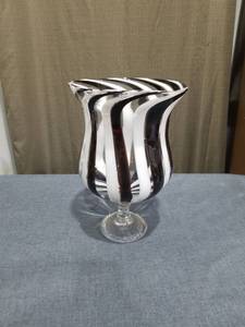 lot 1406 image: Black and White Striped Glass Vase with Pedestal Base