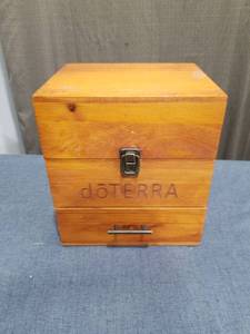 lot 1411 image: doTERRA Essential Oil Storage Box Wooden Organizer Not All Bottles Are Full Some Are Empty