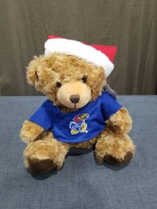 lot 1433 image: Kansas Jayhawks Plush Teddy Bear with Blue Shirt and Santa Hat