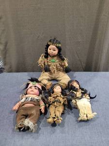 lot 1446 image: Lot of 4 Native American Theme Dolls with Clothing and Accessories