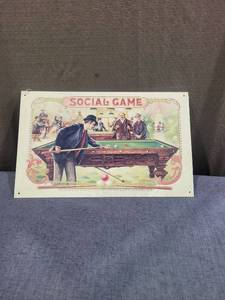 lot 1447 image: Social Game Billiards Pool Table Illustrated Metal Sign