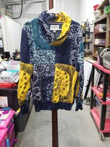 lot 1493 image: Sun  Stone Bandana Print Colorblock Sweater  Navy Yellow Teal Size XL