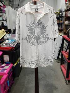 lot 1502 image: White Cotton Polo Shirt with Crest and Eyelet Sleeves Size XXL