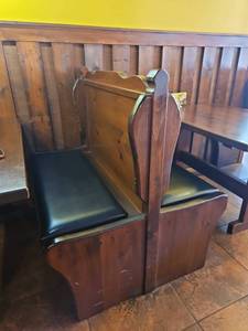 lot 21736 image: 1 Double Sided - Wooden Booth Seating w Black Vinyl Seats