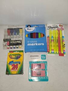 lot 14 image: Art Supplies Lot Markers, Crayons, Highlighters, Erasers 5 Pack