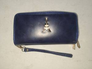 lot 22 image: Navy Blue Zip Around Wallet with Wristlet Strap and Gold-Tone Hardware