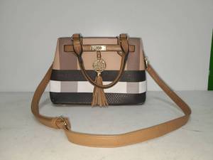 lot 37 image: Striped Handbag with Tassel Charm and Shoulder Strap