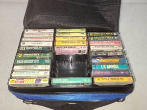 lot 63 image: Lot of 40 Cassette Tapes Rock Pop Classics 70s 80s 90s in Carrying Case