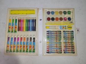 lot 83 image: Childrens Art Supply Set with Colored Pencils Markers Crayons Watercolors Ruler