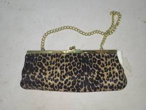 lot 122 image: Leopard Print Clutch with Gold Chain Strap and Kiss Lock Frame