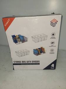 lot 126 image: Storage Bins with Dividers Multi-Purpose Clear Plastic 4 Pack 10.5x6x3.5