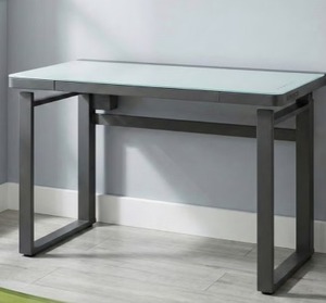 lot 134 image: Tresanti Aurora 47 Adjustable Height Desk with LED Lighting TOP BROKEN Glass Removed Refer To Pictures
