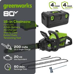 lot 175 image: Greenworks Pro 80-volt 18-in Battery 4 Ah Chainsaw (Battery and Charger Included)