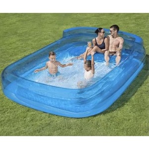 lot 187 image: H2OGO 10ft L Inflatable Family Lounge Pool with Built-In Bench Seat and Headrest, Durable Outdoor Backyard Swimming Pool for Kids and Adults