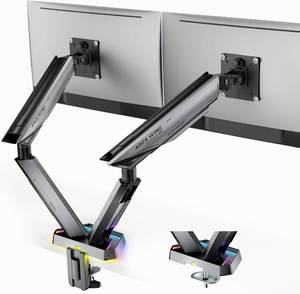 lot 189 image: $110 Dual Monitor Arm Desk Mount for 17-38 inch Monitors, White  Heavy Duty Dual Monitor Stand Holds 35.2 lbs, Adjustable Ultrawide Monitor Arm with Clamp & Grommet Base, 75100 VESA