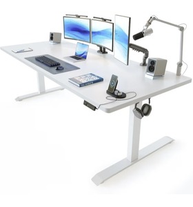 lot 191 image: 71 x 29 Inch Electric Standing Desk with Integrated Dual-Beam & Cable Management, Memory Height Adjustable Computer Desk for Home Office Workstation, 1 Thick Large 3-Piece Tabletop BROWN TOP