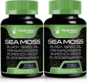 lot 4130 image: Irish Sea Moss Capsules, 17-in-1, Seamoss Black Seed Oil, 120 Count, Ashwagandha Burdock Root Organic Bladderwrack Capsules  Organic Sea Moss Advanced, Immune and Blood Pressure Support - 1 Bottle BB 52026