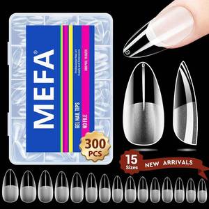 lot 4193 image: Lot of 2 MEFA 15 Sizes Medium Almond Nail Tips - 300 Pcs each Half Matte Full Cover Press on Nails, No Filed Gel Nail Tips for Nail Extension Home DIY Salon Manicure