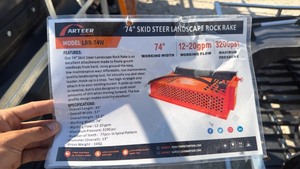 lot 6029 image: Unused Arteer 74 Skid Steer Landscape Rock Rake LRR-74W 3200psi