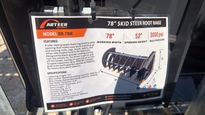 lot 6035 image: Unused Arteer 78 Skid Steer Root Rake Model RR-78W 3000 PSI
