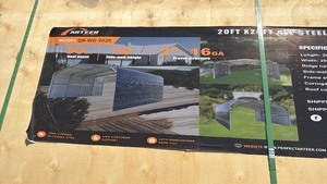 lot 6046 image: Unused Arteer USA 20 x 20 All-Steel Carport with 10 Enclosed Sidewalls (one box each)
