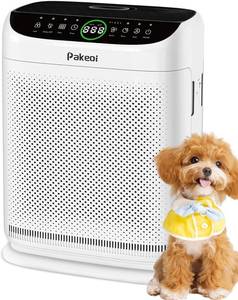 lot 2996 image: Air Purifiers for Home Large Room Up to 3000 Ft  With Double Air Intake,PAKEOI HEPA Air Purifier for Bedroom With Washable Pre-Filters, Remote Control, 15dB Sleep Mode,Air Cleaner for Pets Dust, White - Retail $109.99