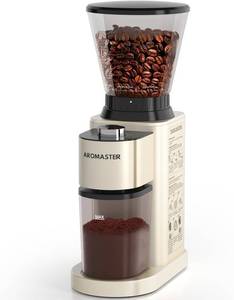 Aromaster Conical Burr Coffee Grinder,48 Settings, Anti-Static,Beige | Stainless Steel, 40S Adjustable Timer, Removable Burr, Brush for Easy Cleaning, for Espresso French Press Home Use, Quiet - Retail: $132.99