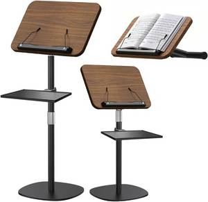 lot 3007 image: 2-in-1 Wooden Music Stand, Floor & Tabletop Sheet Music Stand with Tray  Music Stand for Sheet Music 16.5-51 Adjustable Height & Tilting Angle, Ideal for Violin, Guitar & Classroom (Walnut Effect)