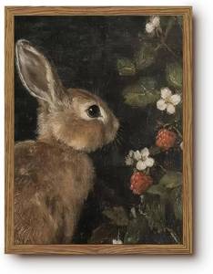 lot 3019 image: Vintage Framed Bunny Wall art Cottagecore Rabbit Pictures Decor 12x16 Inch  Spring Botanical Art Prints, Cute Farmhouse Aesthetic Painting, Easter Artwork for Bathroom Bedroom Decorations