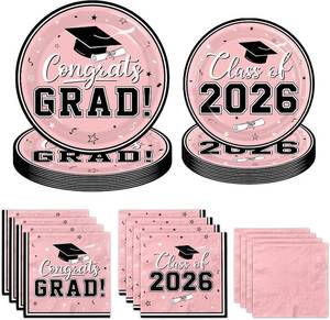 lot 3024 image: Graduation Party Plates and Napkins,Congrats Grad Party Supplies Class of 2026 Theme Tableware Decoration for College High School Congrats Grad Favors Serve 50 Pink