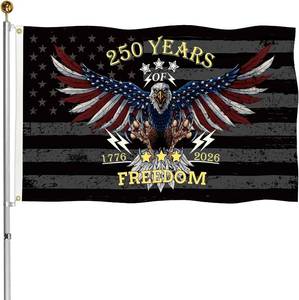 lot 3027 image: Heavy Duty 3-Ply 250th Anniversary USA Flag 3x5 Ft, 425g Double Sided 100D Polyester, 12oz Canvas Header & Brass Grommets, Eagle 250 Year American Flag 1776-2026 Years of Freedom, for 4th of July