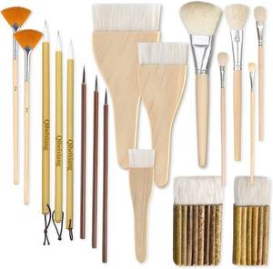 lot 3028 image: 18-Piece Pottery Glaze & Ceramic Painting Brush Set, Goat Hair Hake & Wooden Brushes for Pottery Glazing, Clay Art, Acrylic and Watercolor Painting