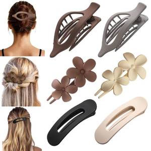 lot 3036 image: 6 Pack Large Flat Claw Clips for Women, French Matte Non Slip Flat Hair Clips, 3 Styles Strong Hold Side Slide Barrettes for Thick Thin Fine Hair, Duckbill No Crease Hair Accessories (Brown&Grey)