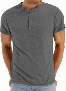 lot 3702 image: Mens Henley Short Sleeve Shirts Casual T-Shirts Button Top Summer Soild Basic Tee SIZE S COLOR IS BLACK