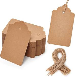 lot 3707 image: 100PCS Gift Tags with String Attached, Kraft PaperHang Tags  1.7 X 2.8 inch, Hang Tags for Clothes DIY Crafts, Wedding Holiday ,Brown