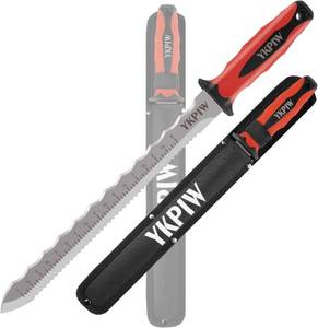 lot 3708 image: Insulation Knife with Measuring Scale, Stainless Steel Double-Sided Serrated Insulation Cutter Tool with Nylon Sheath for Rockwool, Foam, Fiberglass, Drywall, Lawn and Garden
