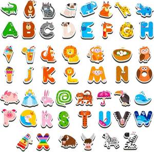 lot 3713 image: 52 Magnetic Letters & Animals, Uppercase Letter Fridge Magnets Refrigerator Decors Alphabet Words Cognition Educational Learning Tool for Kids, Toddlers