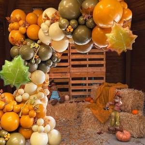lot 4142 image: ThanksGiving Balloons Garland Kit for Autumn Party Decorations,Lemon Yellow Apricot Khaki Balloons with Maple Leaves Foil Balloons for Baby Shower Birthday Fall Party Decorations