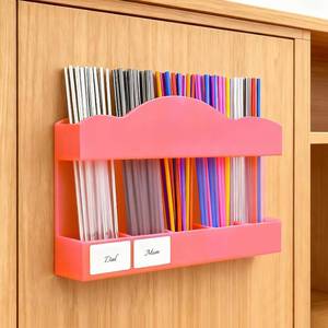 lot 4147 image: FOOGWEE 9.8 Acrylic Straw Holder for Cabinet Door - Straw Organizer with Ultra-Sticky Adhesive, Kitchen & RV Essensials, 5-Compartment Storage for Reusable Straws & Brushes, Colored Pencils, Markers