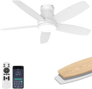 lot 4271 image: 42 Inch Ceiling Fans with Lights, Quiet Reversible Fan with DC Motor, Remote & APP Control, 6-Speed, 4 Color Temperatures, Dimmable, Ceiling Fan for Bedroom Living Room,White