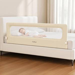 lot 4274 image: Bed Rail for Toddlers,71 Inch Foldable Baby Guard  71 in foldable toddler rail with reinforced anchors, no-gap mattress fit, double lock, washable fabric for KingQueen