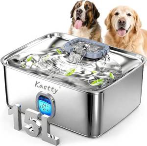 lot 4275 image: Kastty 4 Gal15L Stainless Steel Dog Water Fountain for Large Dogs  Dog Water Bowl Dispenser Triple Filtration,Ultra Quiet Automatic Pet Water Fountain with Water Level Window&LED Light(FS76)